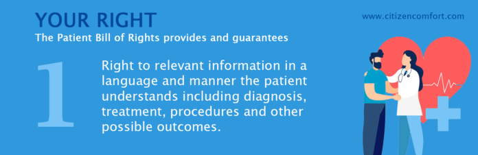 Right to relevant information in a language and manner the patient understands including diagnosis, treatment, procedures and other possible outcomes.