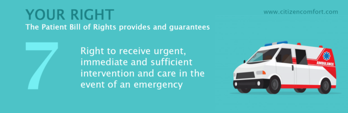 Right to receive urgent, immediate and sufficient intervention and care in the event of an emergency