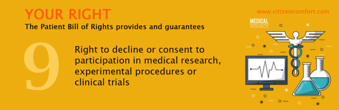 Right to decline or consent to participation in medical research, experimental procedures or clinical trials
